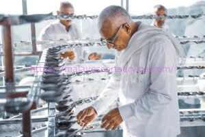 Man lighting oil lamps in a temple, practicing a religious ritual.