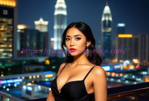 Attractive young woman in black dress against city lights