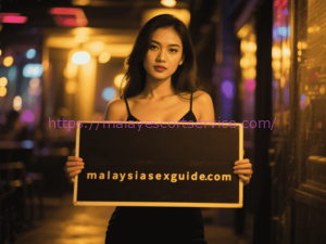Woman holding sign: malaysiasexguide.com